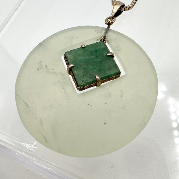 Vintage Modernist Silver Jade Pendant Necklace Mid Century Geometric - Picture 6 of 13